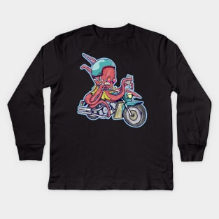 Octopus riding a motorcylce Kids Long Sleeve T-Shirt